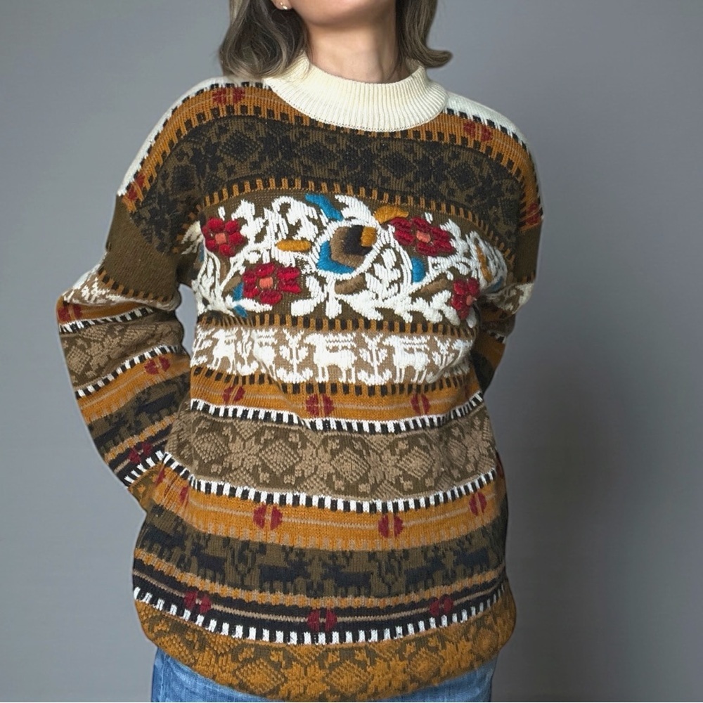 Vintage Kitty Hawk Reindeer Sweater M | Fair Isle Y2K Cottagecore Holiday Knit M